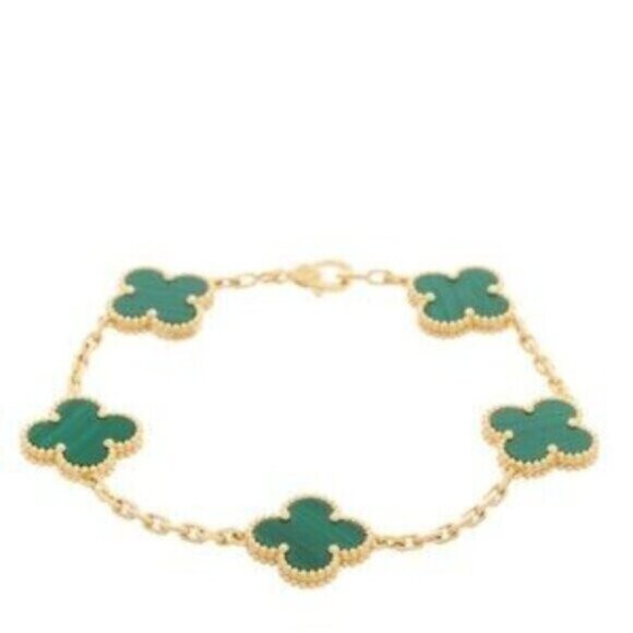 Elegant Gold and Green Clover Bracelet - Picture 1 of 7